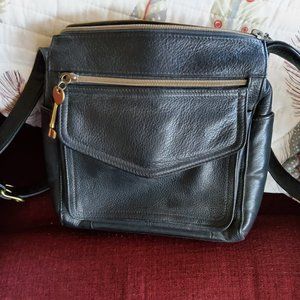 Black leather Fossil cross body ladies handbag